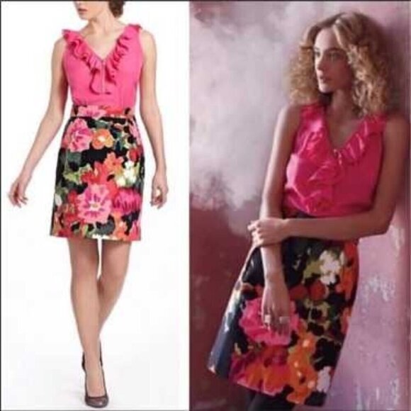 Anthropologie Tabitha Great Escape Dress Size 4 Ruffles Pink Pockets Floral - Picture 1 of 9